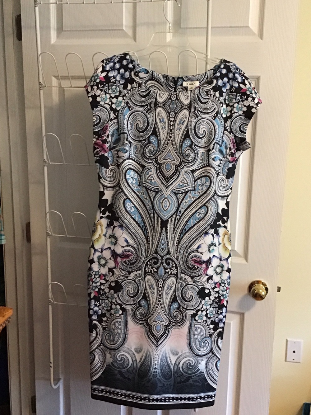 Cato Paisley & Floral Midi Dress in Black, Blue, White